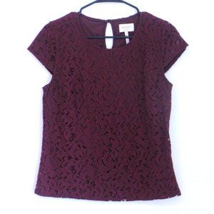 Laundry by Shelli Degal Burgundy Lace Top Shirt Blouse Size Small